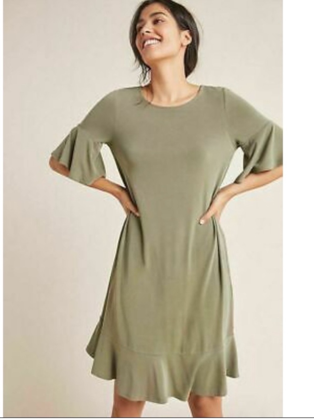 Anthropologie Averil Tee Dress Olive Green Silky